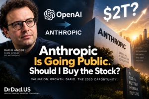 Anthropic IPO investment analysis thumbnail featuring Dario Amodei, a $2T valuation question, and an upward growth chart