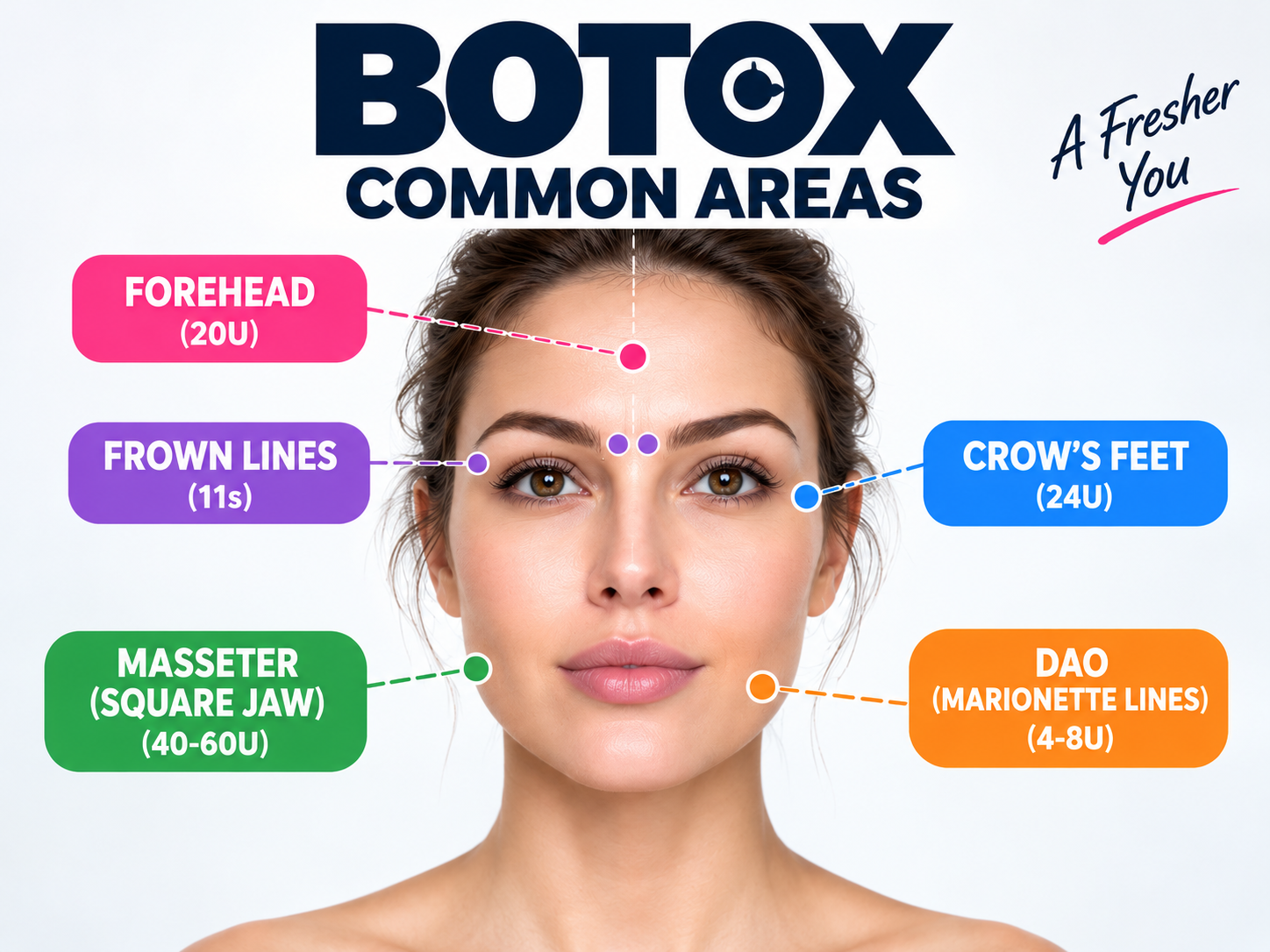 Botox common treatment areas and approximate units